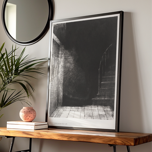 Dark Staircase Halloween Art Print, Creepy Gothic Horror Poster, Spooky Black Wall Art