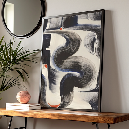 Abstract Brushstroke Wall Art, Monochrome Black Cream Print, Bold Modern Poster, Gallery Wall Decor