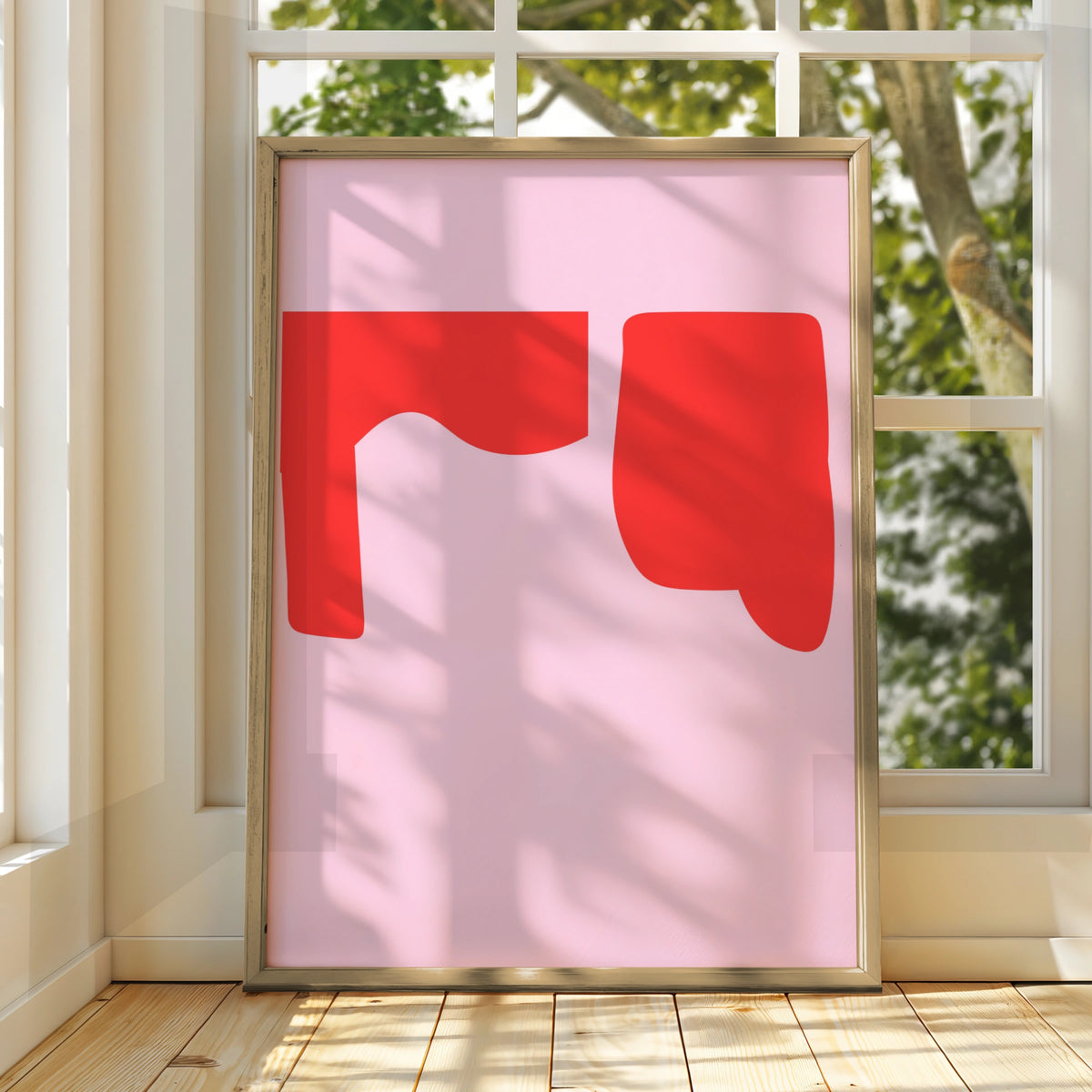 Maximalist Abstract Shape Poster, Bold Red Pink Modern Wall Art Print, Retro Geometric