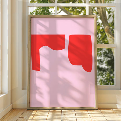 Maximalist Abstract Shape Poster, Bold Red Pink Modern Wall Art Print, Retro Geometric