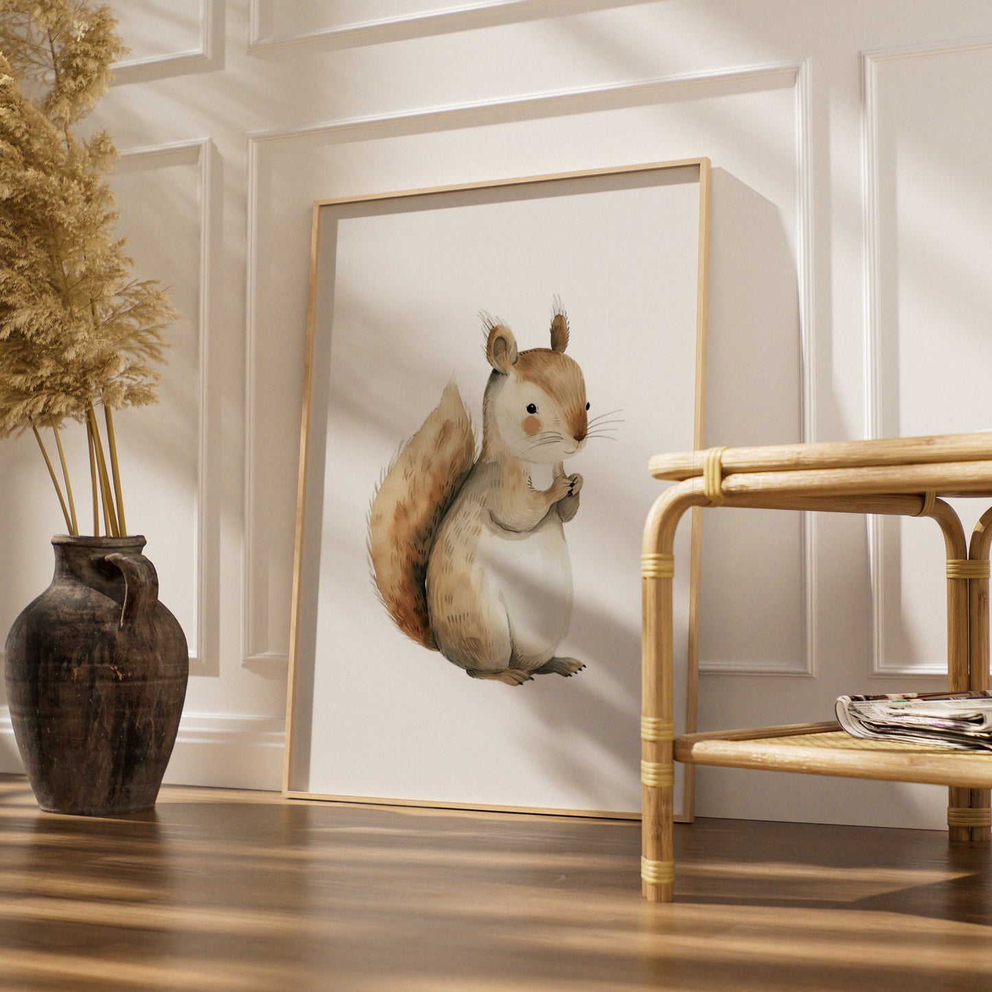Squirrel Nursery Wall Art, Woodland Animal Print, Baby Room Poster, Neutral Boho Decor