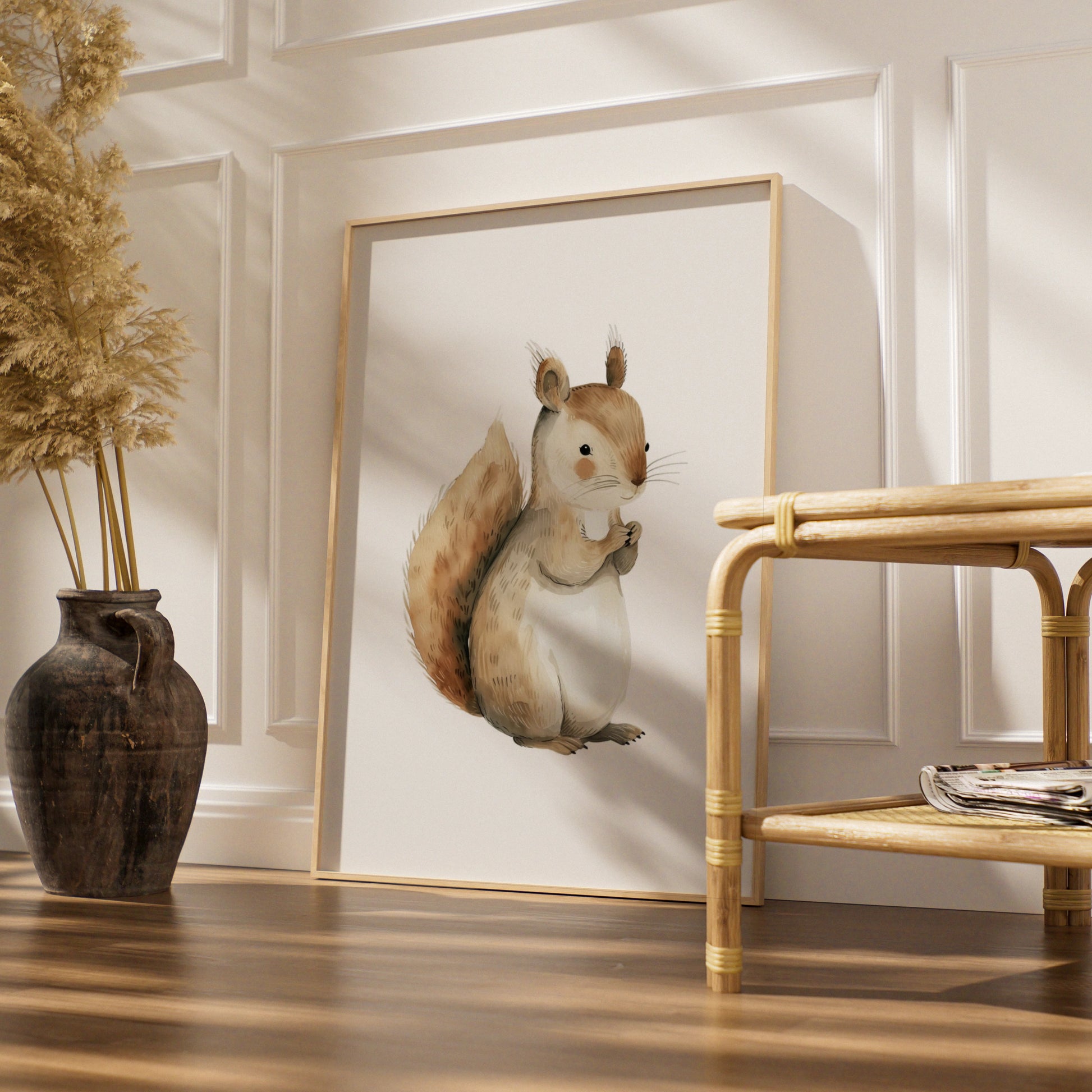 Squirrel Nursery Wall Art, Woodland Animal Print, Baby Room Poster, Neutral Boho Decor