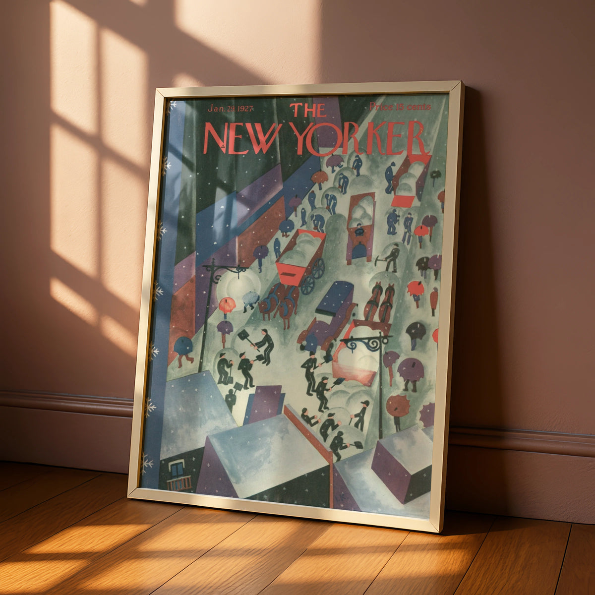 New Yorker 1927 Winter Snow Scene Poster, Vintage NYC Street Art Print, Wall Decor