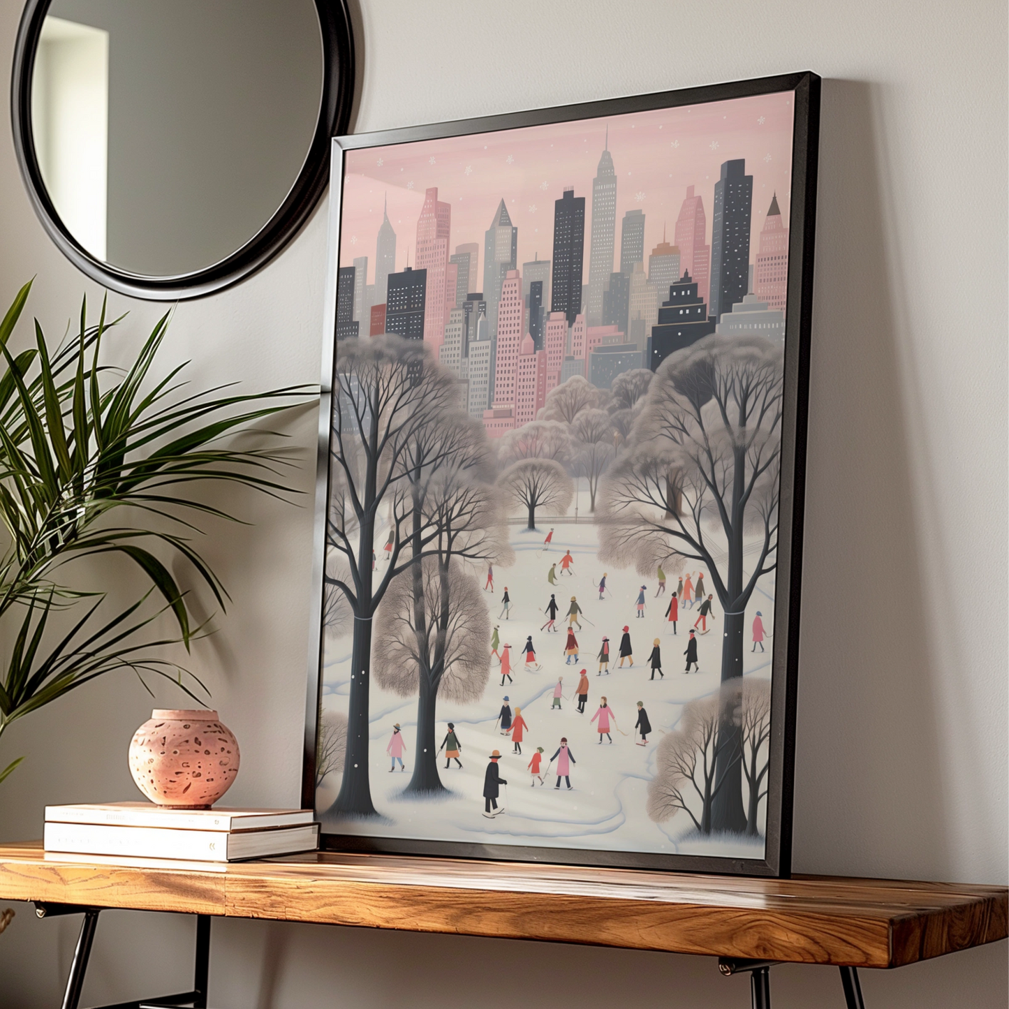 Christmas New York City Winter Poster, Central Park Ice Skating Wall Art Print