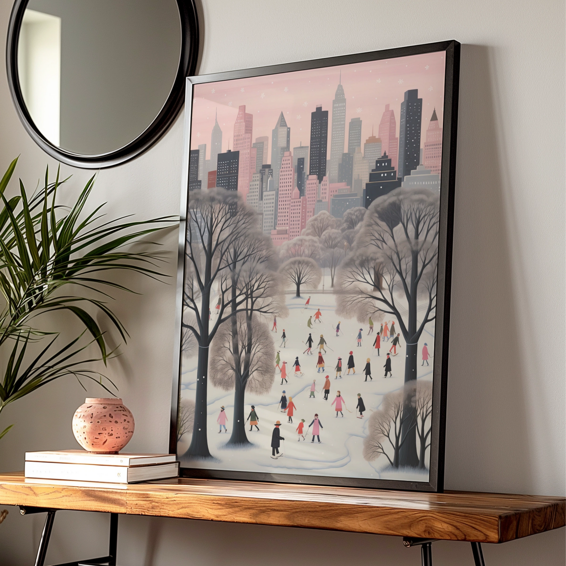 Christmas New York City Winter Poster, Central Park Ice Skating Wall Art Print