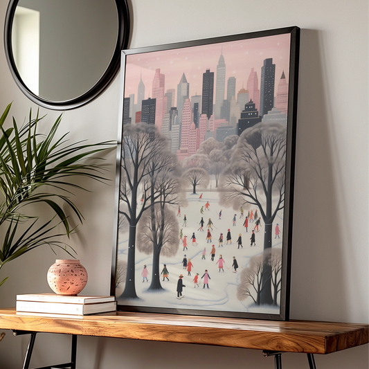 Christmas New York City Winter Poster, Central Park Ice Skating Wall Art Print