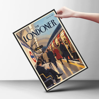 London Underground Poster, Tube Station Wall Art, Vintage Magazine Cover Art Print, Commuter Scene