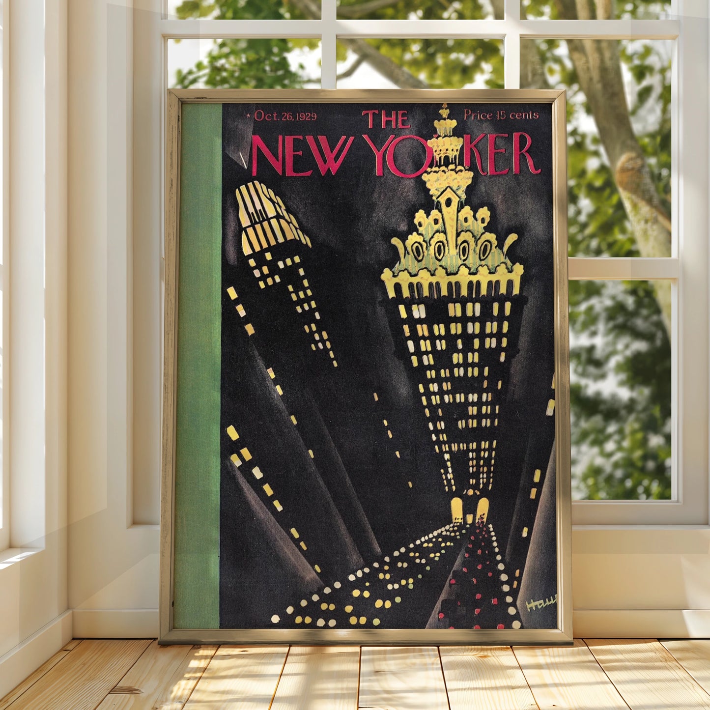 The New Yorker October 1929 Cover Poster, Art Deco NYC Skyline Night Wall Art Print