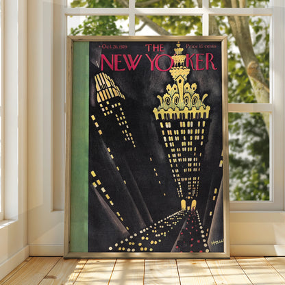 The New Yorker October 1929 Cover Poster, Art Deco NYC Skyline Night Wall Art Print