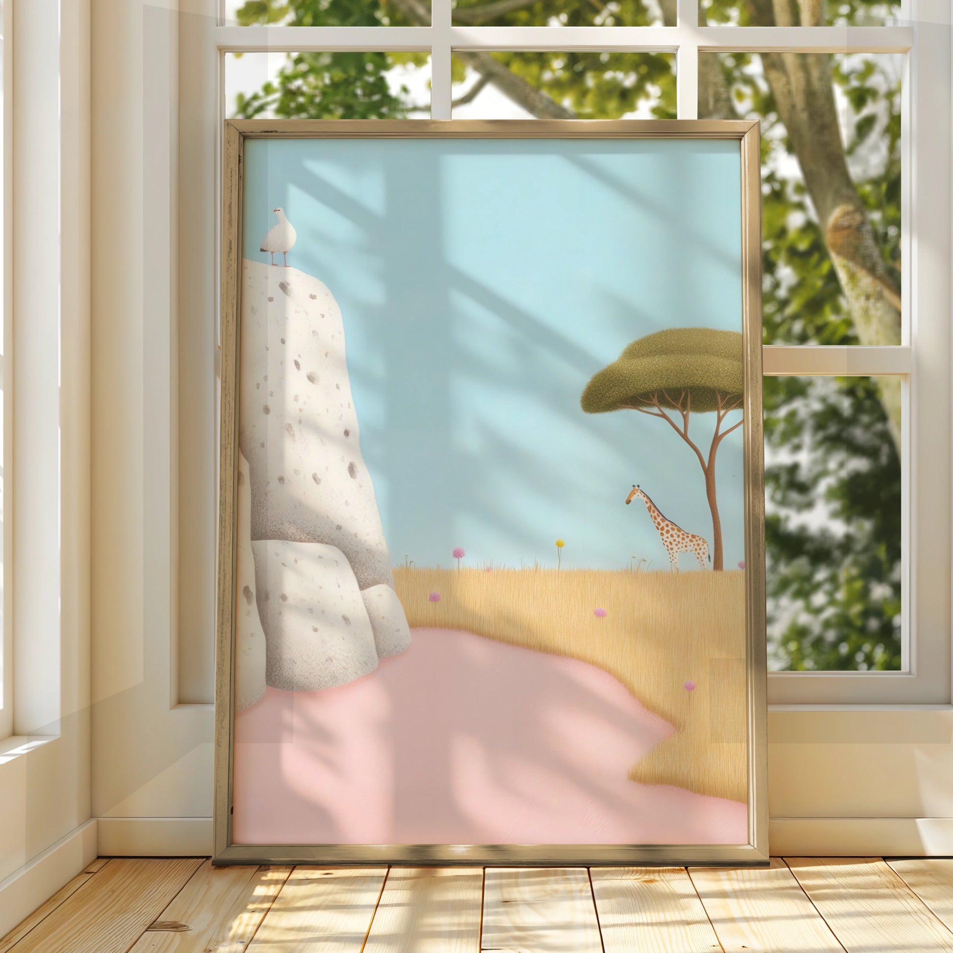 Giraffe Nursery Wall Art, Safari Animal Print, Pastel Kids Room Poster, Baby Girl Decor