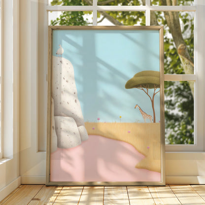 Giraffe Nursery Wall Art, Safari Animal Print, Pastel Kids Room Poster, Baby Girl Decor