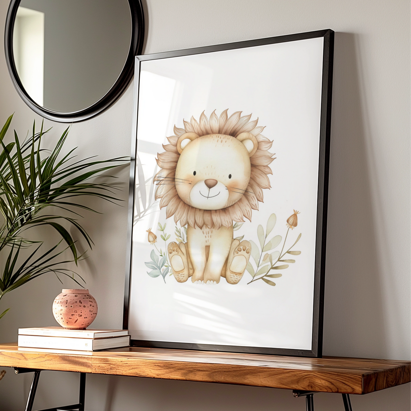 Cute Lion Nursery Wall Art, Watercolour Safari Baby Poster, Boho Animal Print for Kids Room