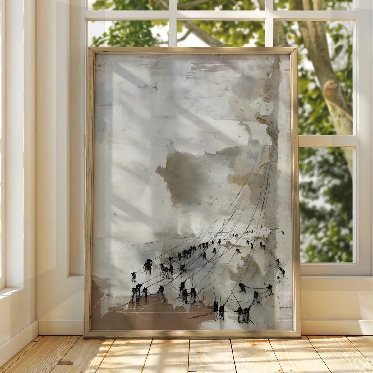 Figures on Lines Abstract Art, Monochrome Wall Art, Modern Contemporary Print, Neutral Gallery Wall