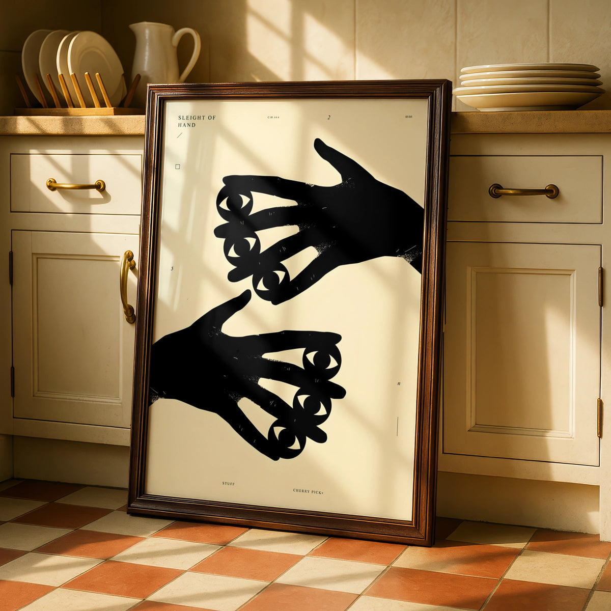 Hands With Eyes Monochrome Wall Art, Surreal Black and White Poster, Modern Minimalist Print