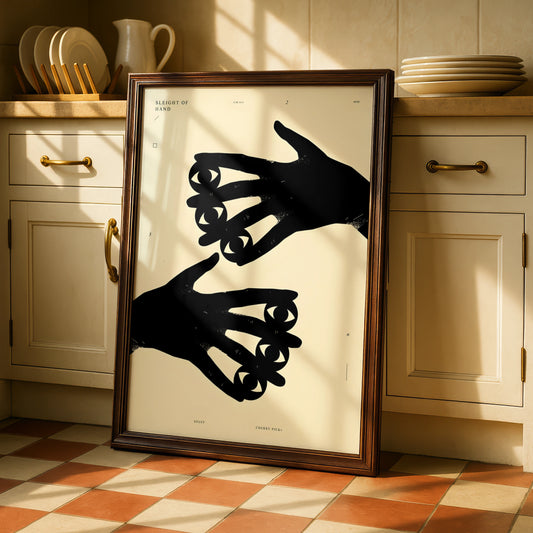Hands With Eyes Monochrome Wall Art, Surreal Black and White Poster, Modern Minimalist Print