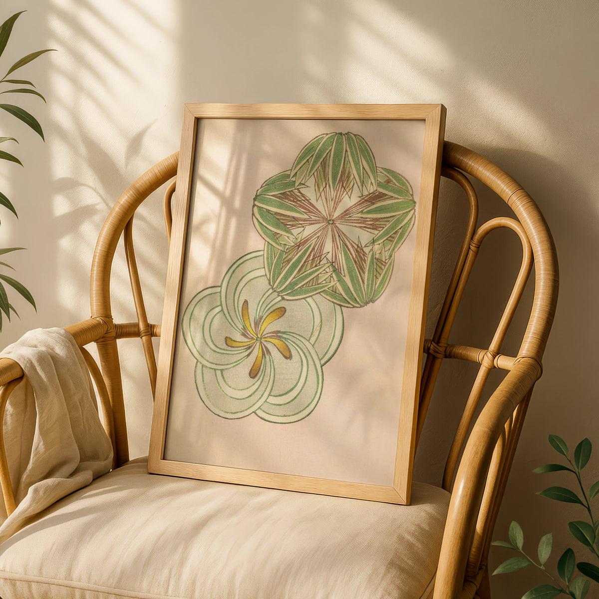Japanese Botanical Print, Vintage Woodblock Wall Art, Bijutsukai 1901, Japandi Floral Poster – A5 White frame