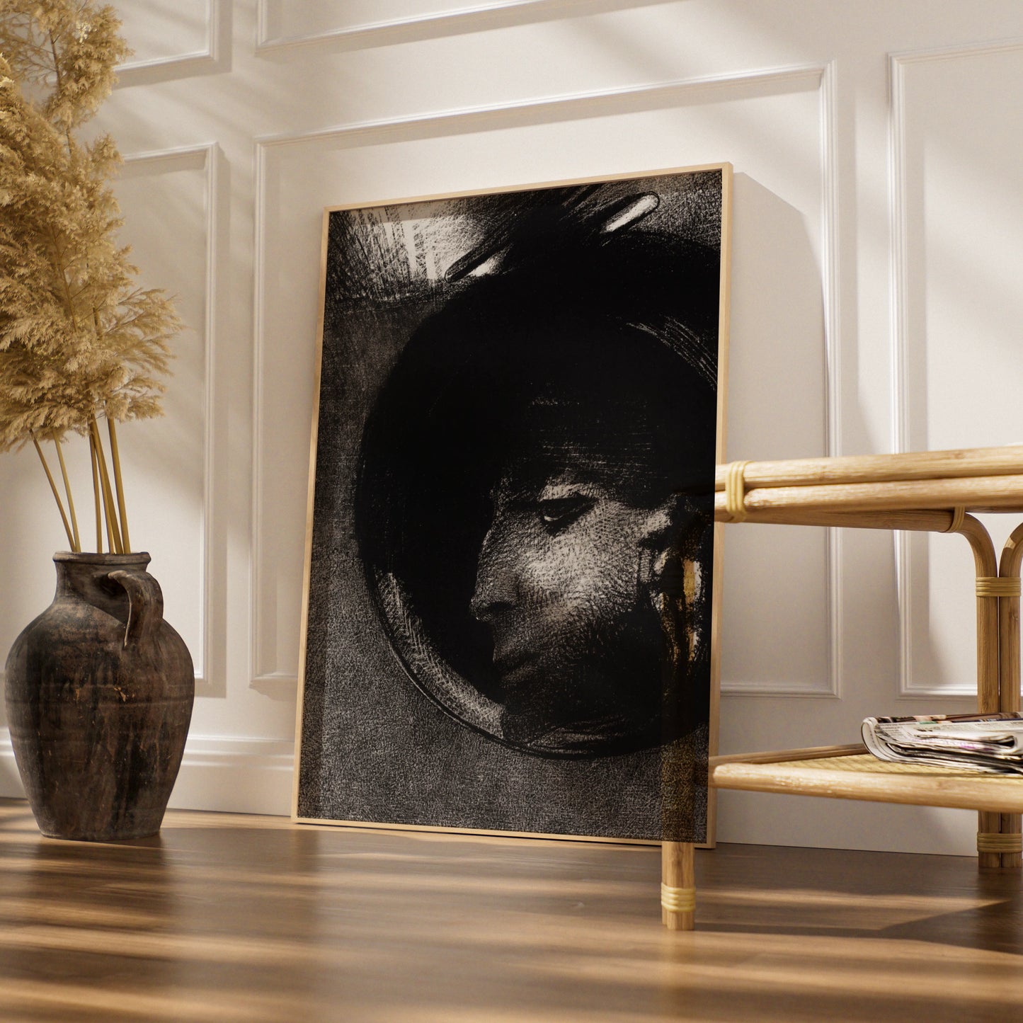 Dark Halloween Art Print, Eerie Face Charcoal Poster, Gothic Black Wall Art Decor