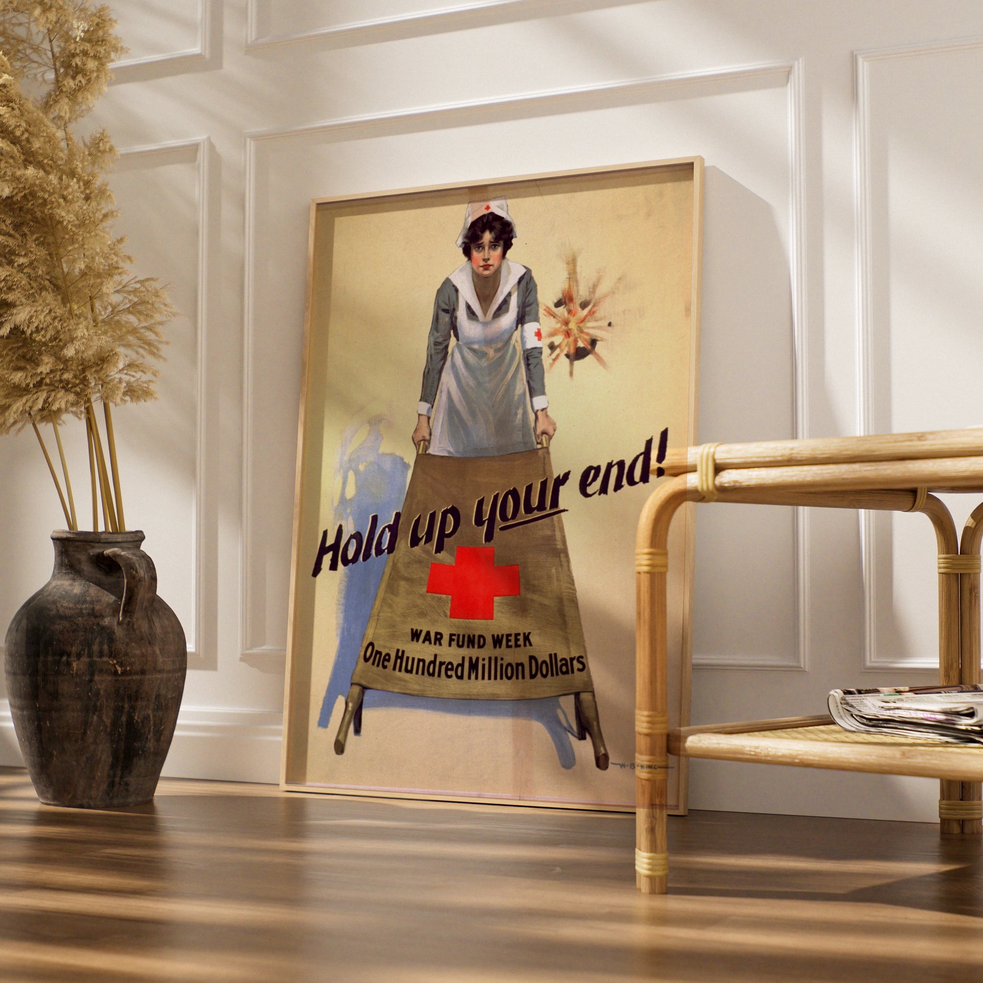 WWI Red Cross Nurse Vintage War Poster, Hold Up Your End, WW1 Propaganda Wall Art