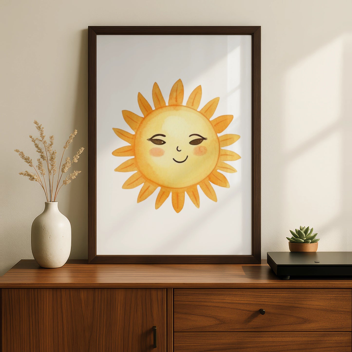 Cute Sun Nursery Wall Art, Smiling Sun Poster, Yellow Kids Room Print, Boho Baby Decor