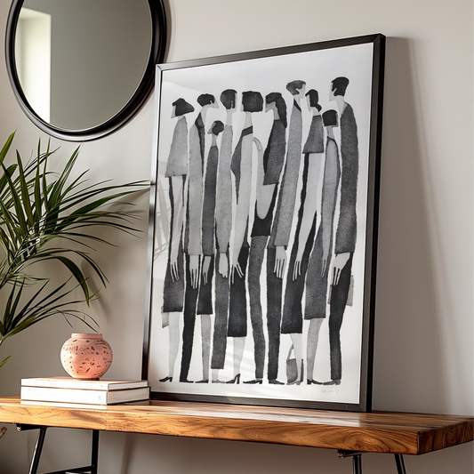 Monochrome Figures Poster, Abstract People Wall Art, Black and White Minimalist Print