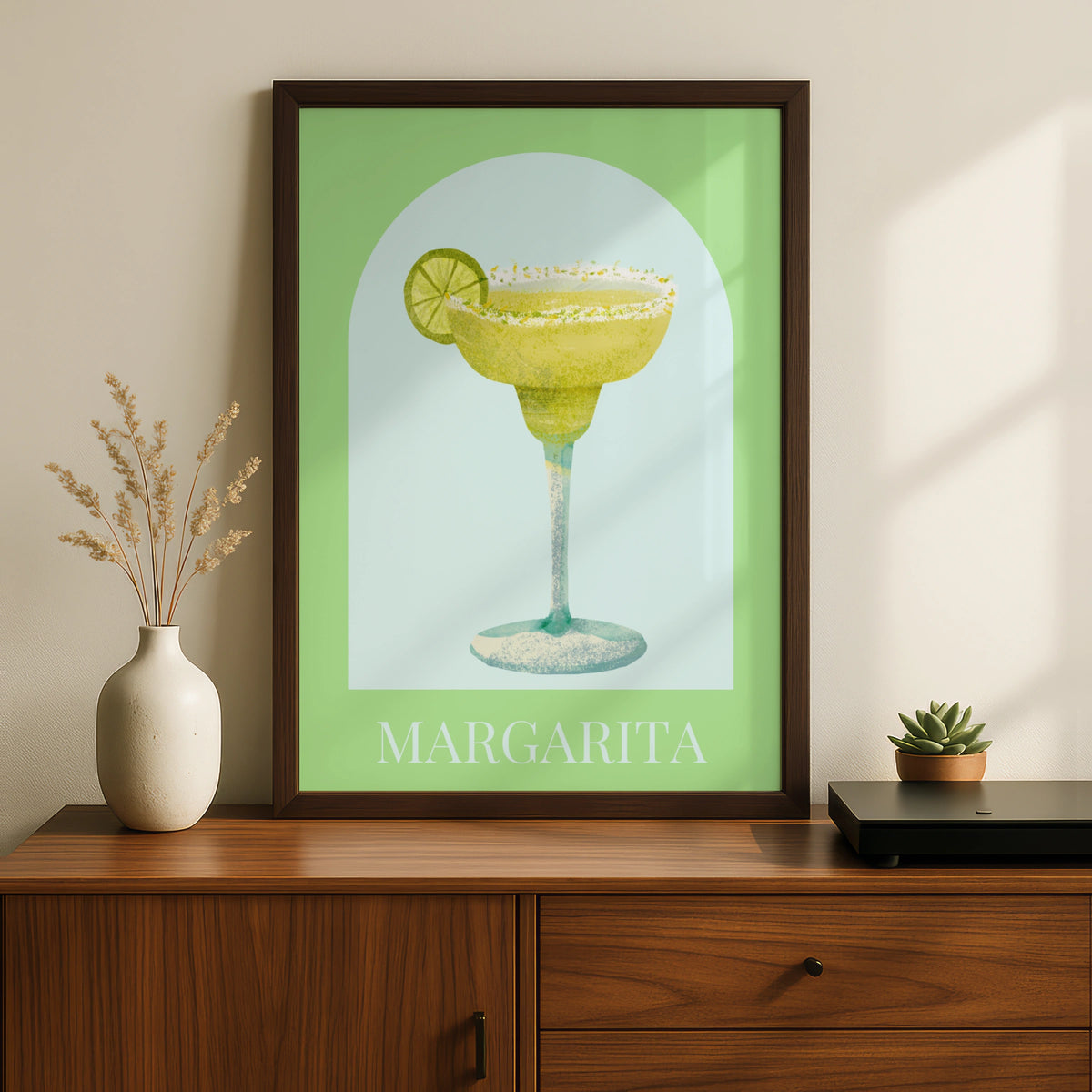 Margarita Cocktail Maximalist Poster, Green Bar Cart Wall Art, Drinks Print