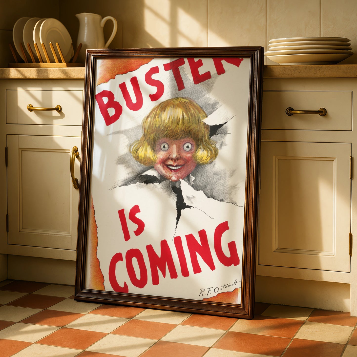 Buster Is Coming Creepy Doll Halloween Art Print, Vintage Horror Poster, Spooky Wall Art