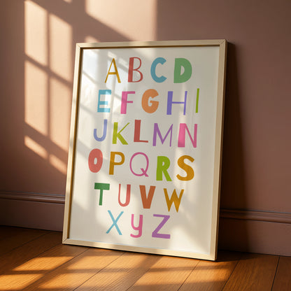 Colourful Alphabet Nursery Wall Art, ABC Kids Poster, Playroom Educational Print