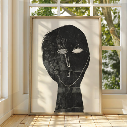 Abstract Face Portrait, Monochrome Wall Art, Black and White Minimalist Print, Modern Gallery Poster