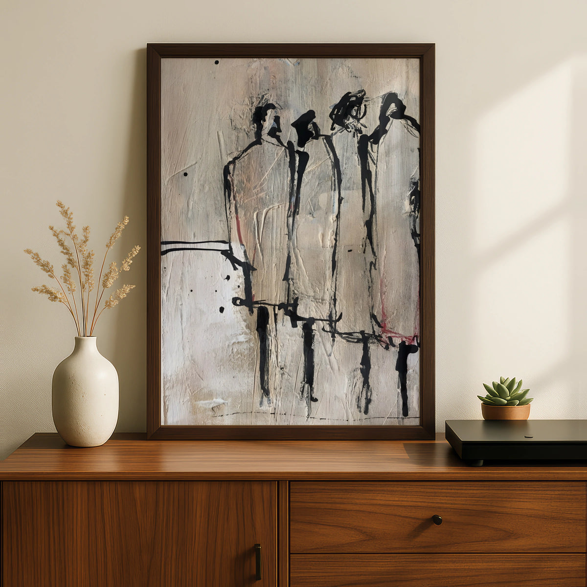 Abstract Figure Group Monochrome Wall Art, Black and White Modern Poster, Neutral Gallery Print