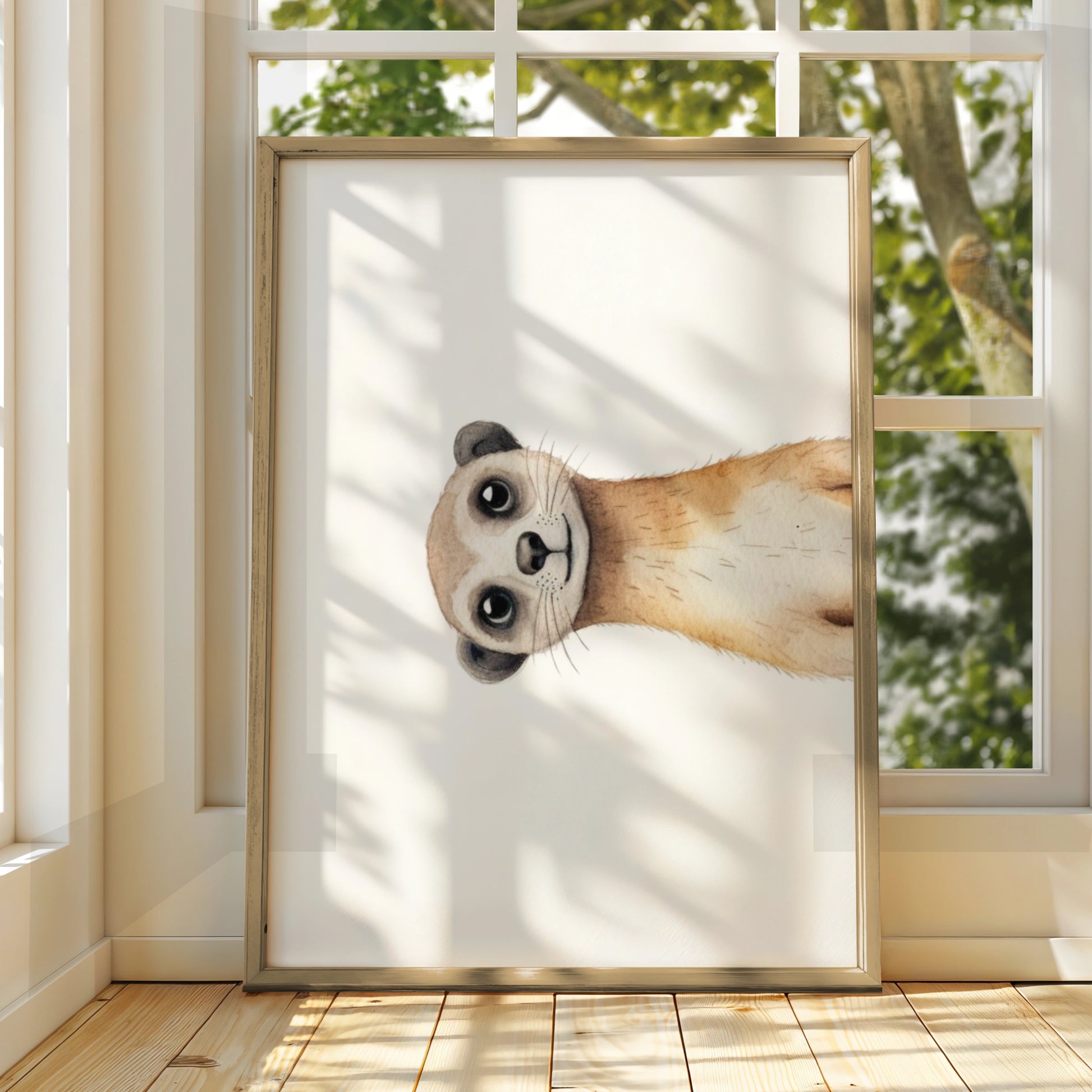 Meerkat Nursery Wall Art, Cute Animal Poster, Watercolour Baby Room Print, Kids Decor