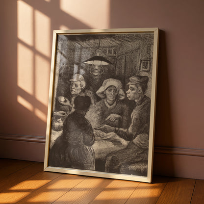 Van Gogh Potato Eaters Print, Dark Sepia Wall Art, Peasant Figures, Vintage Fine Art Poster