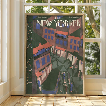 New Yorker 1927 Cover Poster, Art Deco NYC Street Scene, Vintage Magazine Wall Art