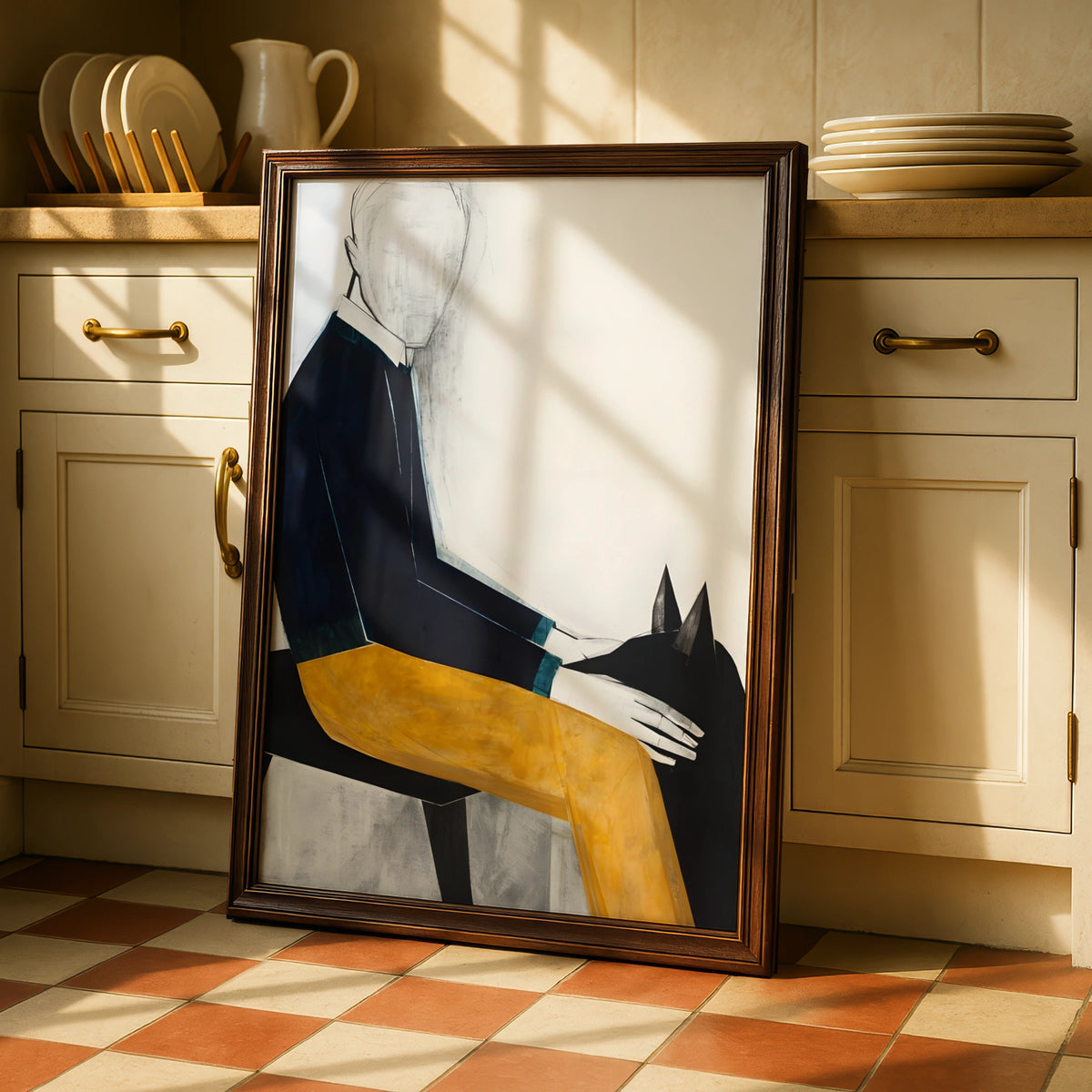 Faceless Figure with Dog, Modern Figurative Art Print, Contemporary Poster
