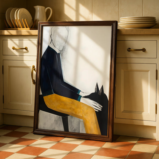Faceless Figure with Dog, Modern Figurative Art Print, Contemporary Poster