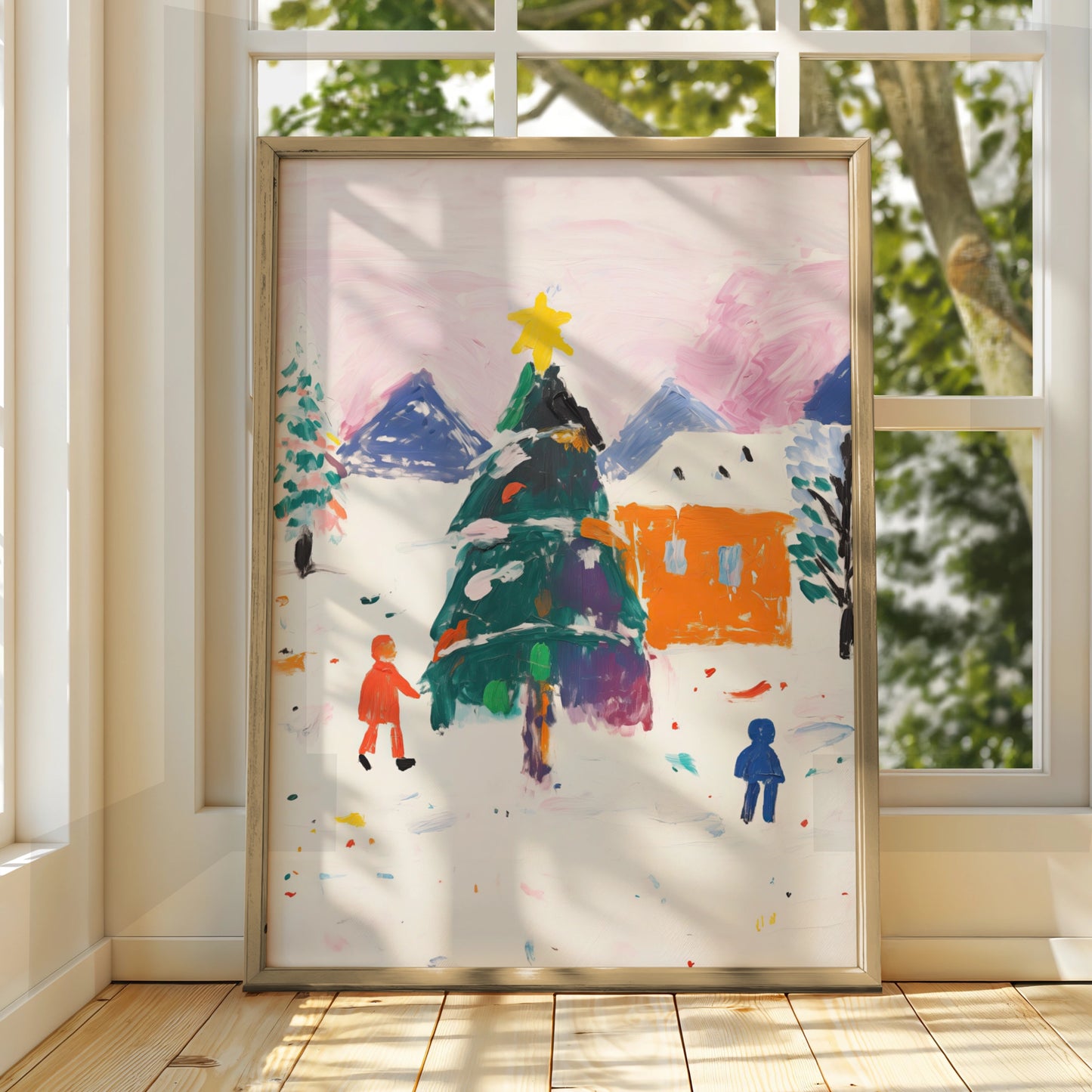 Christmas Tree Village Poster, Colourful Winter Scene, Festive Wall Art, Xmas Holiday Print
