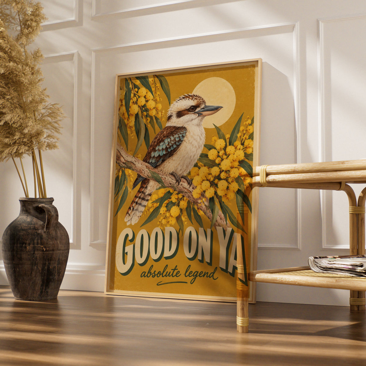 Kookaburra Good On Ya Poster, Retro Style Australian Wall Art, Wattle Bird Print