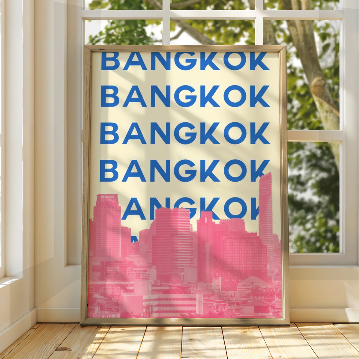 Bangkok Travel Poster, Thailand City Wall Art, Retro Skyline Print, Bold Typography Decor