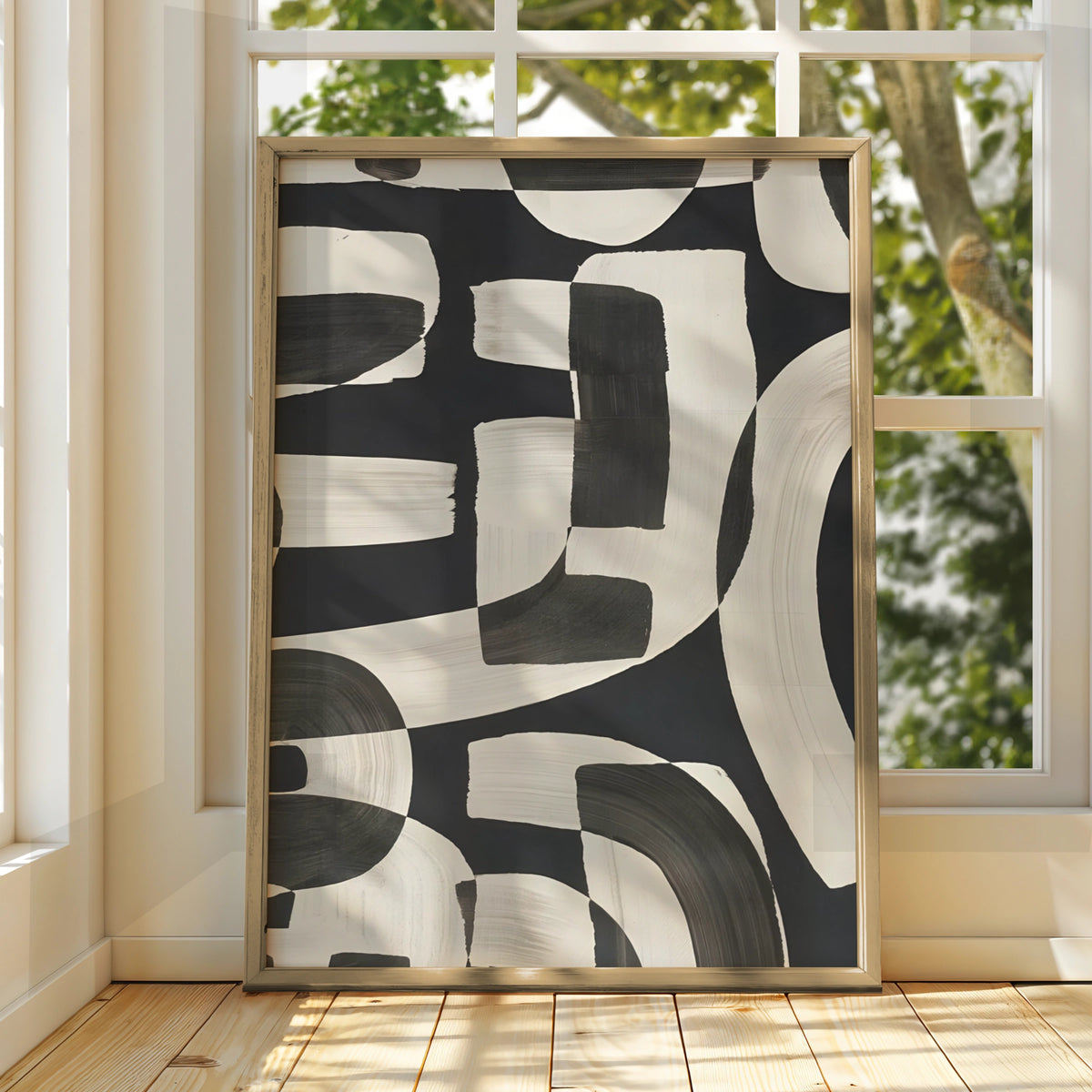 Abstract Brushstroke Wall Art, Monochrome Black White Poster, Modern Geometric Print
