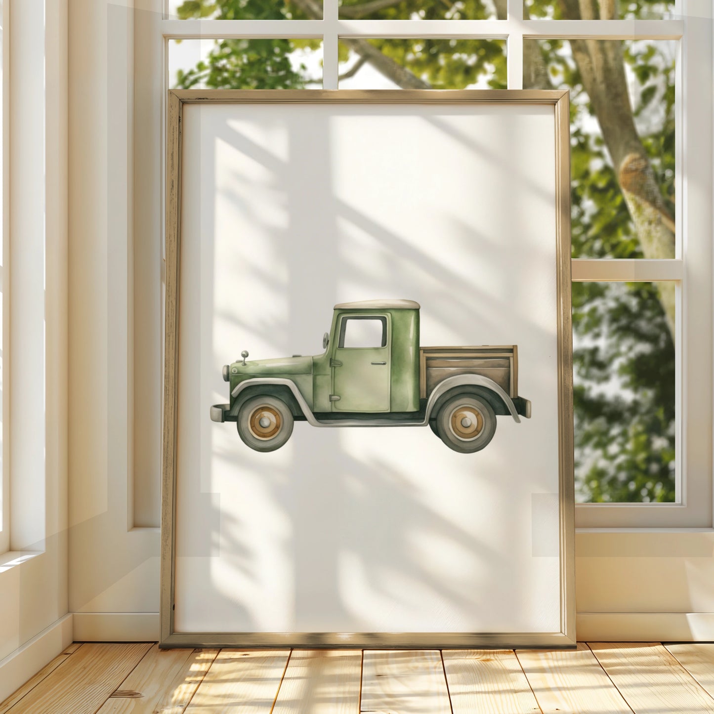 Vintage Green Truck Nursery Wall Art, Boys Room Poster, Watercolour Car Print