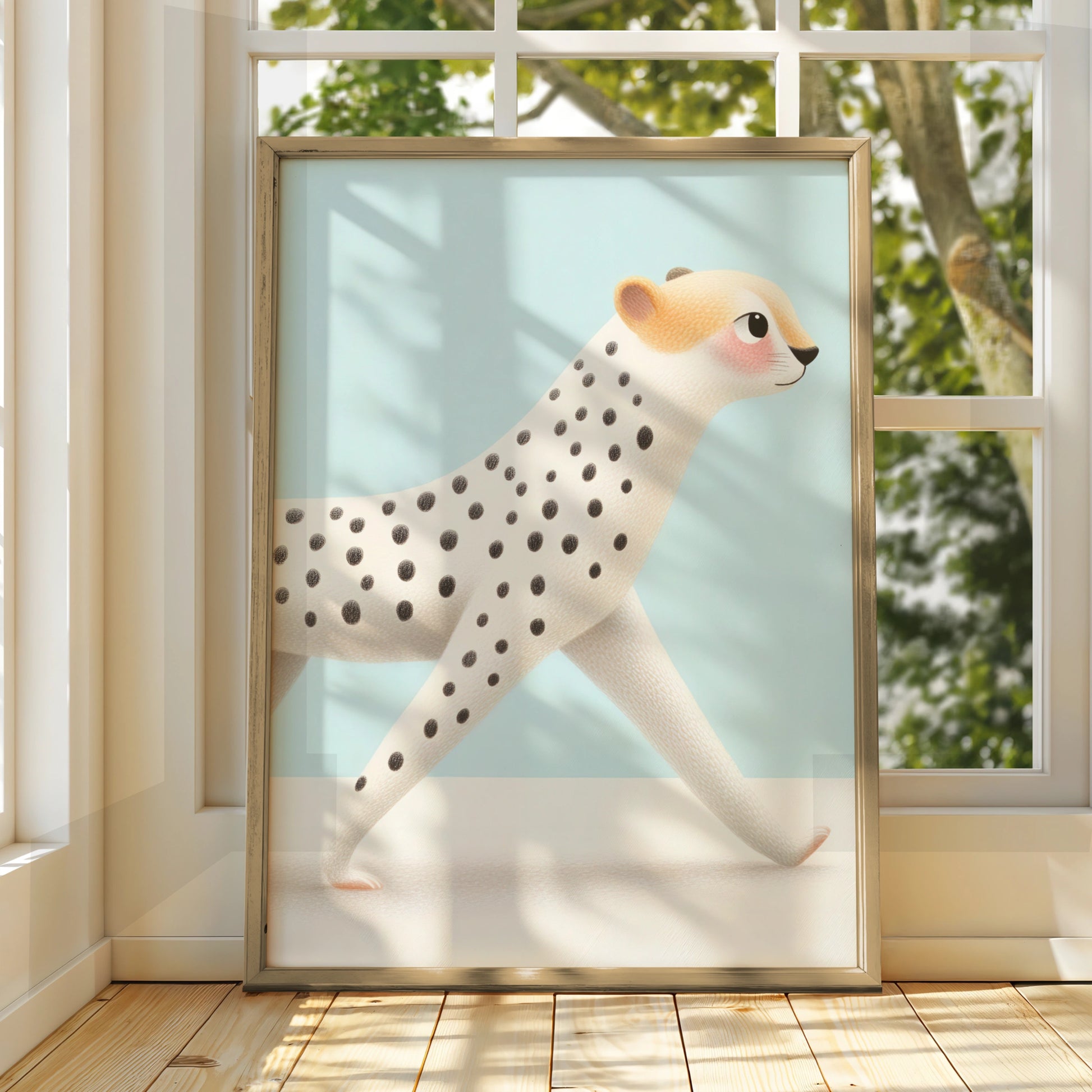 Cheetah Nursery Wall Art, Cute Animal Print, Baby Blue Kids Room Poster, Safari Decor