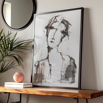Abstract Figure Portrait, Monochrome Wall Art, Expressive Sketch Print, Modern Neutral Poster — Digital Download