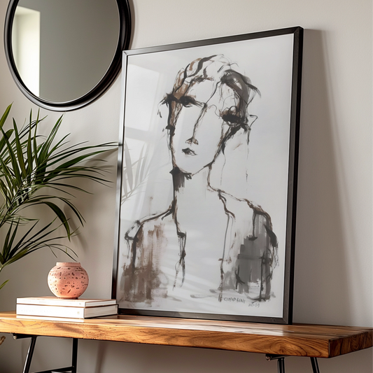 Abstract Figure Portrait, Monochrome Wall Art, Expressive Sketch Print, Modern Neutral Poster — Digital Download