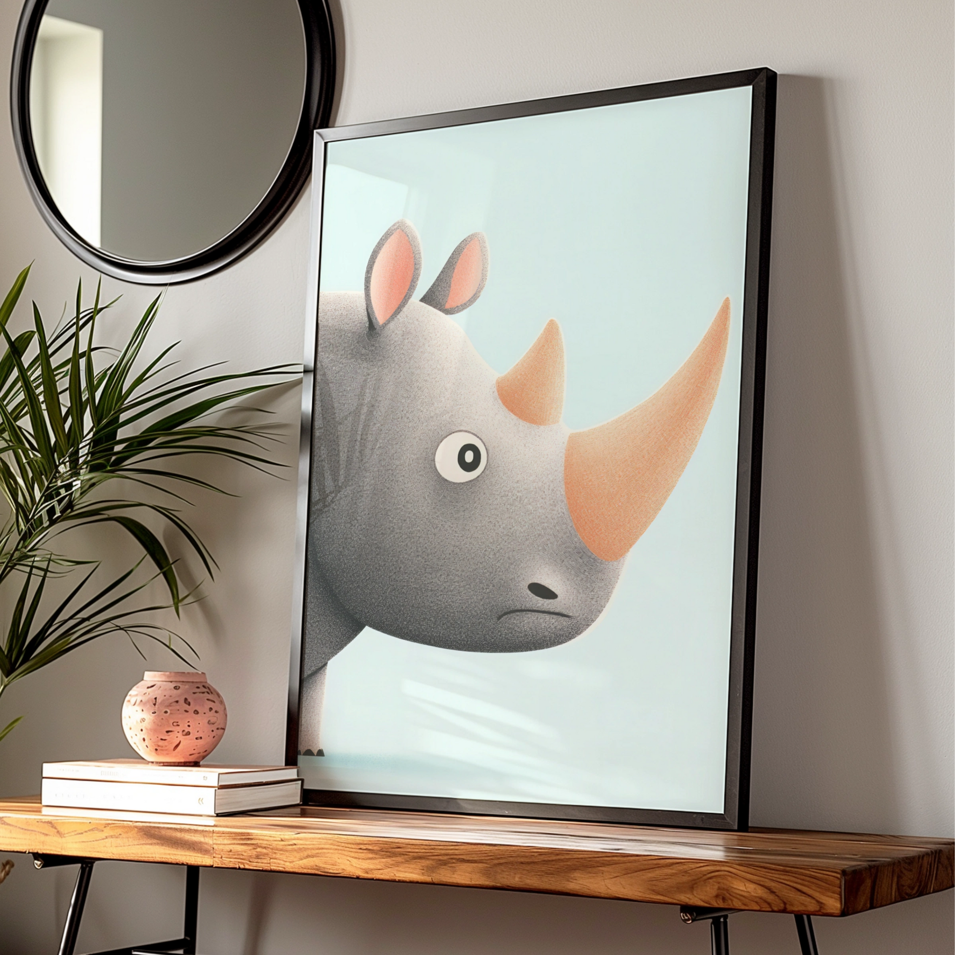 Rhino Nursery Wall Art, Cute Rhinoceros Print, Baby Animal Poster, Kids Room Decor