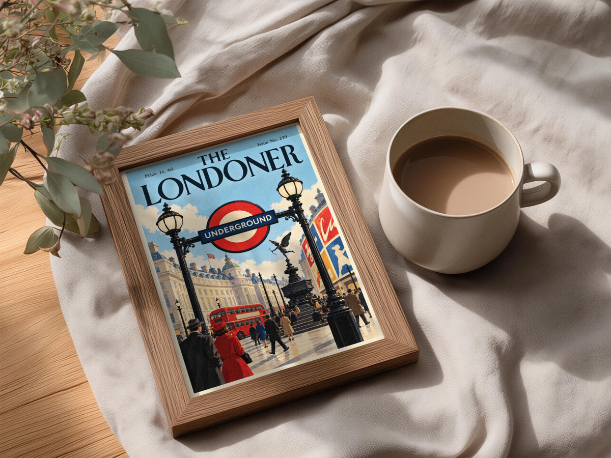 Vintage London Underground Poster, Piccadilly Circus Wall Art, Retro Magazine Cover Art Print