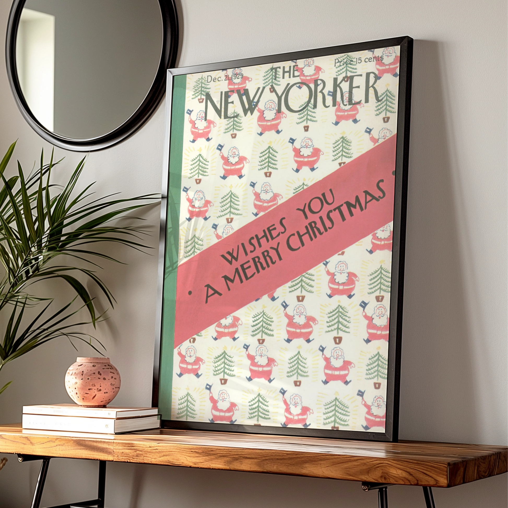 New Yorker Christmas Poster, Vintage 1929 Santa Claus Cover Art, Festive Holiday Wall Art