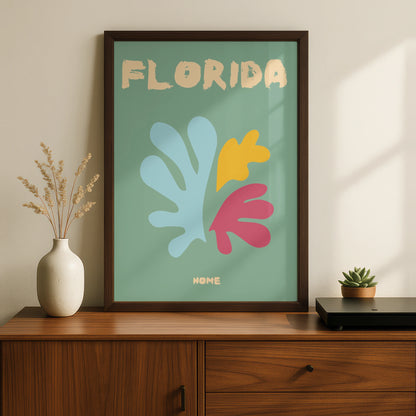 Florida Travel Poster, Retro Wall Art, Colourful Abstract Coral Print, USA Home Decor