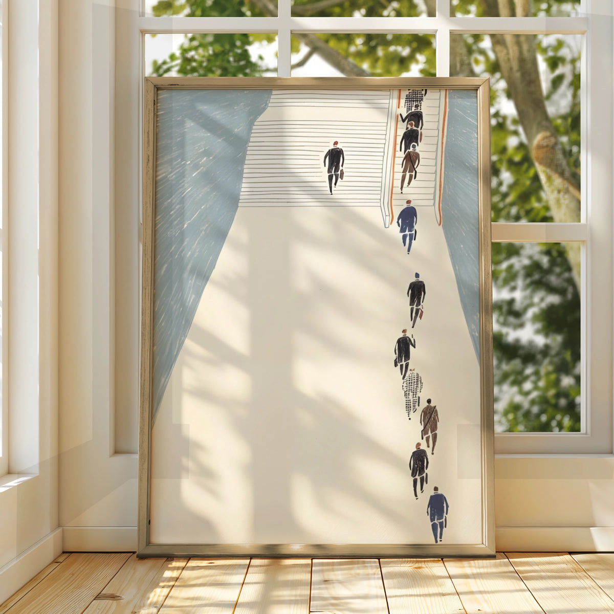 City Commuters Illustration Print, Modern Figurative Wall Art, Contemporary Poster