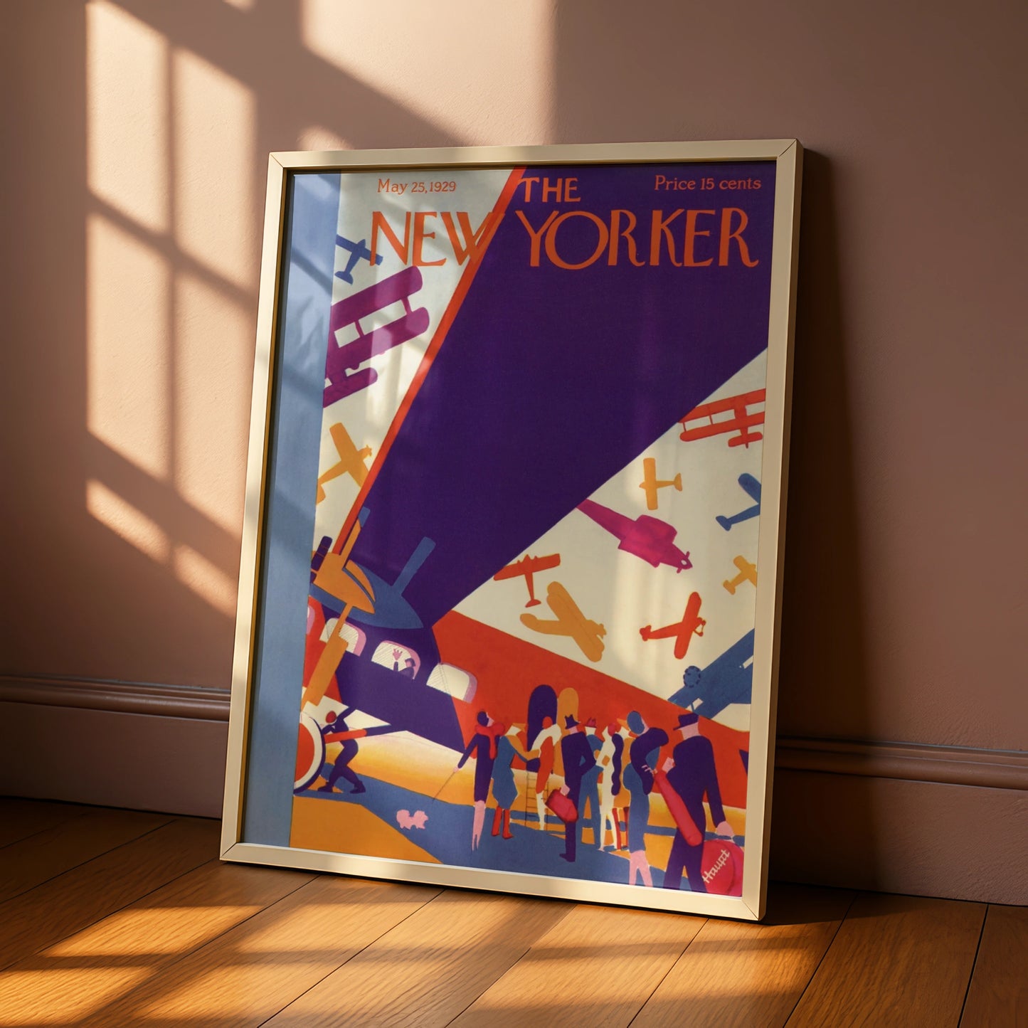 New Yorker 1929 Aviation Poster, Art Deco Biplane Cover, Vintage Aeroplane Wall Art Print