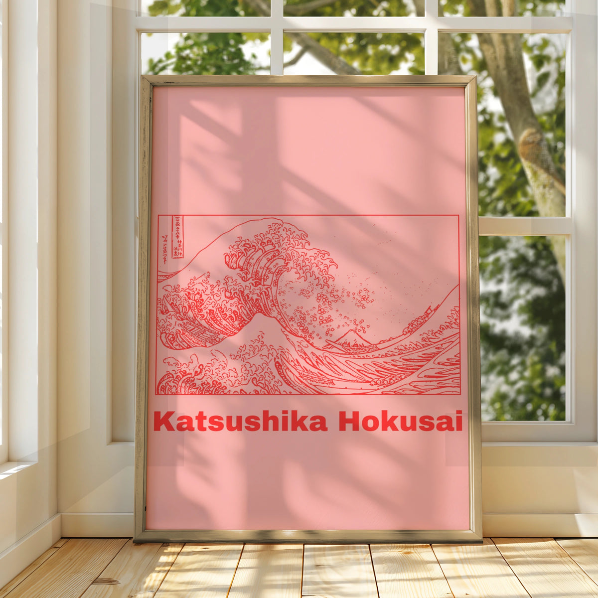 Hokusai Great Wave Poster, Japanese Woodblock Wall Art, Pink Red Maximalist Print