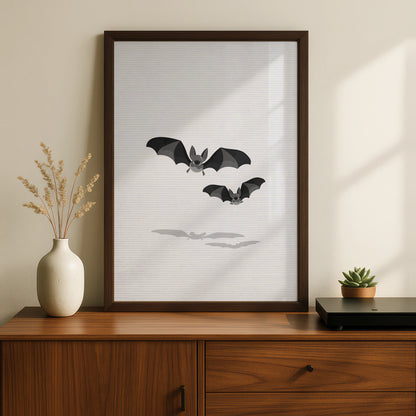 Halloween Bat Wall Art, Spooky Bats Poster, Black Grey Minimalist Halloween Print
